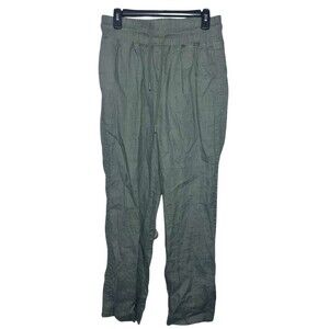 Quince 100% Linen Straight Pants Women's Medium Green Drawstring Elastic